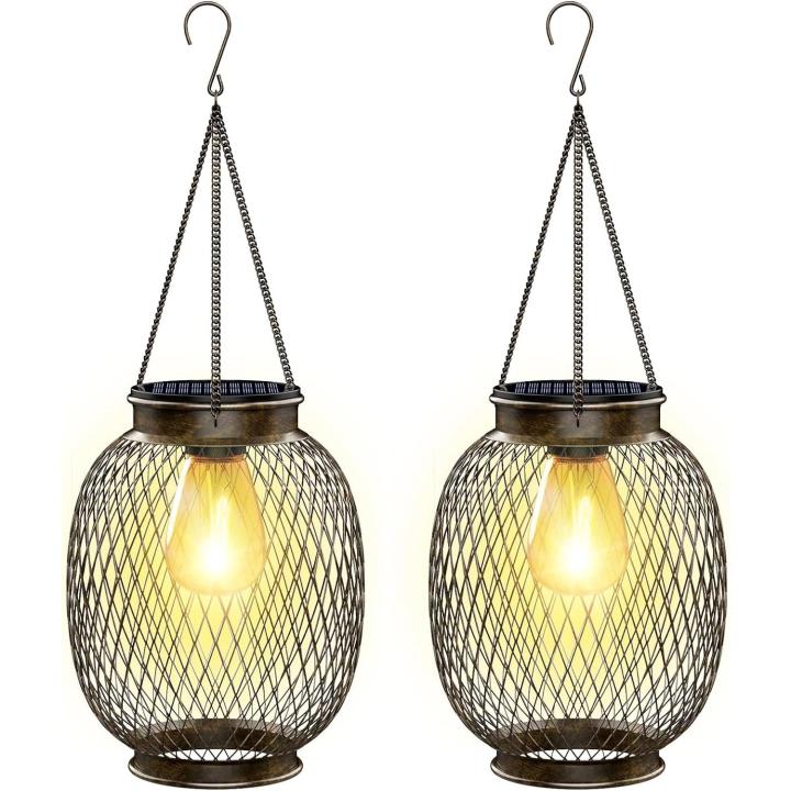 Lanternas Solares Exteriores, 2 Peças, lanternas Solares de metal para Jardim | Luz solar exterior Jardim suspensiones | candeeiro solar lanternas Solares lanternas