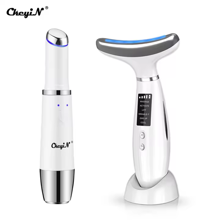 CkeyiN Máquina De Levantamiento Facial Y Cuello Masajeador Fototerapia Instrumento De Masaje Ocular Vibration Anti Arrugas Eliminador De Doble Mentón - 1