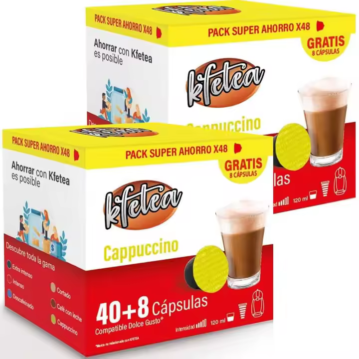 2 Cajas de Cappuccino Dolce gusto compatible  marca Kfetea 96 cápsulas,  Formato Super Ahorro - 1