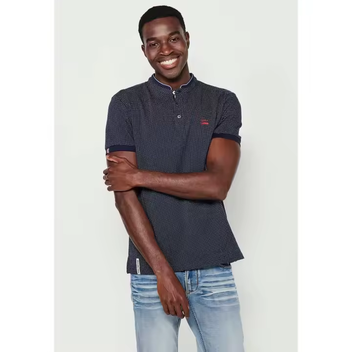 Polo Koroshi de algodón de manga corta, cuello redondo, apertura con botones, textura azul marino para hombre - 1
