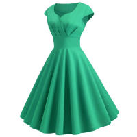 Vestido Midi De Verano Rosa Elegante Para Mujer Vuelta En El Cuello Vintage Rockabilly Pin up Fiesta Oficina Vestido A-Line Suelto - details 19