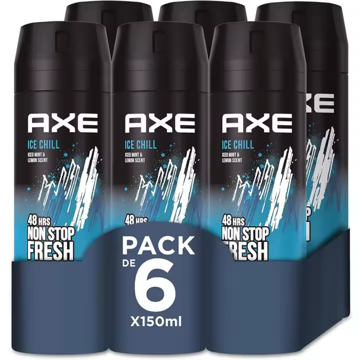 Axe Desodorante para Hombre Bodyspray Ice Chill 150ml (Pack de 6) - Tecnología Dual Action, Fórmula sin aluminio, Componente antiolor Zinc Complex 6, Huele irresistible y fresco a menta y limon helado durante 48 horas - 1