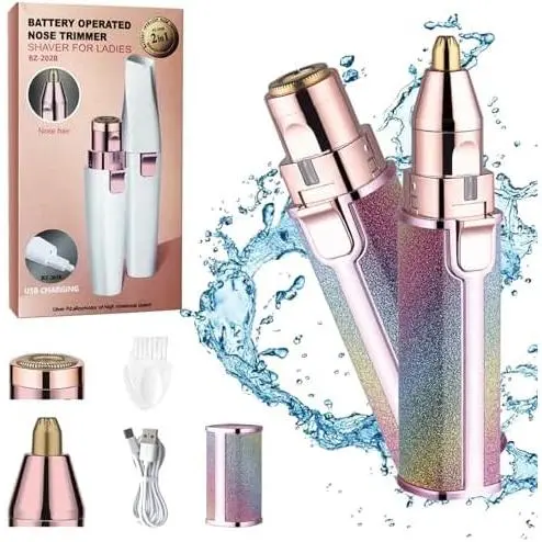 Dispositivo de depilación facial y de cejas 2 en 1 para mujeres, afeitadora facial y corporal recargable para labios, recortadora de cejas eléctrica recargable para mujeres, afeitadora suave sin dolor con luz LED (multicolor, 1 pieza) - 1