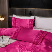 Set De Edredón Satinado 3PCS Colores Blanco Khaki Y Rosa Seda Suave Con Volantes Estilo Moderno Para Cama Conjunto De Ropa De Cama - details 17