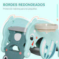 HOMCOM 3 en 1 Balancín Tobogán para Niños Aro de Baloncesto Set de Juegos Multifuncional con Superficies Suaves 18-36 Meses con Forma de Rana Delfín 72x34x47 cm Verde - details 5