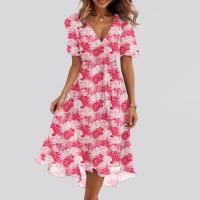 Vestido Casual De Moda Para Mujer Con Cuello En V Manga Corta Volante Vintage Impresión A-Line De Pierna Larga Estilo Italiano - details 30