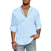 Camisa Hombre Manga Larga Cuello Erguido Algodón Casual Ligera Streetwear Transpirable Negocios Color Sólido Tops - details 4