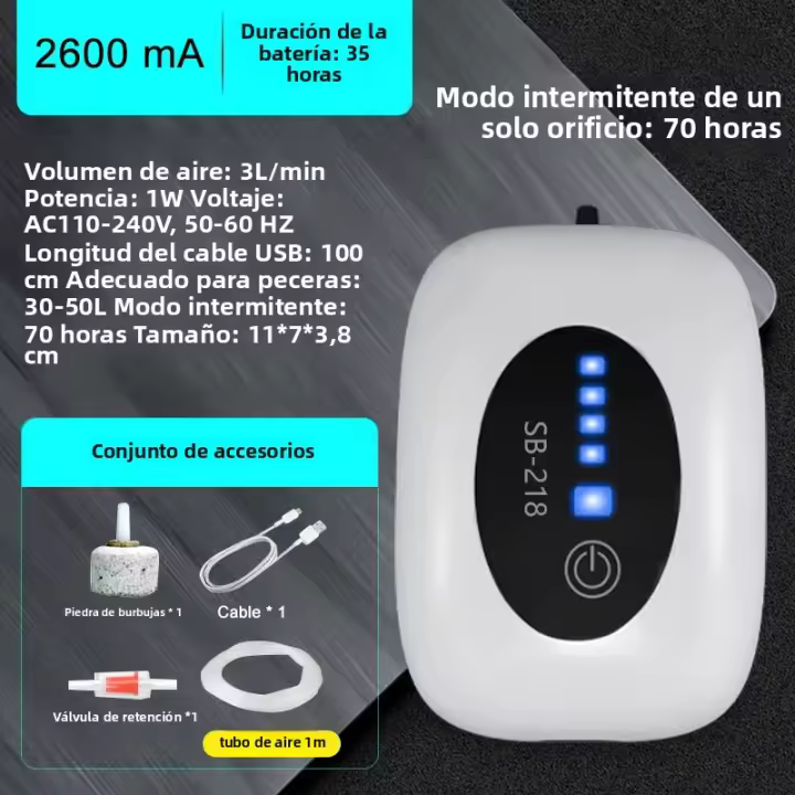 SOBO Compresor De Aire Para Acuario Tanque De Peces Con Batería Recargable USB Silencioso Portátil Oxygenador De Pesca 6000mA Exterior - 1