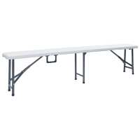vidaXL Mesa de jardín plegable con 2 bancos acero y HDPE blanco 180 cm - details 4