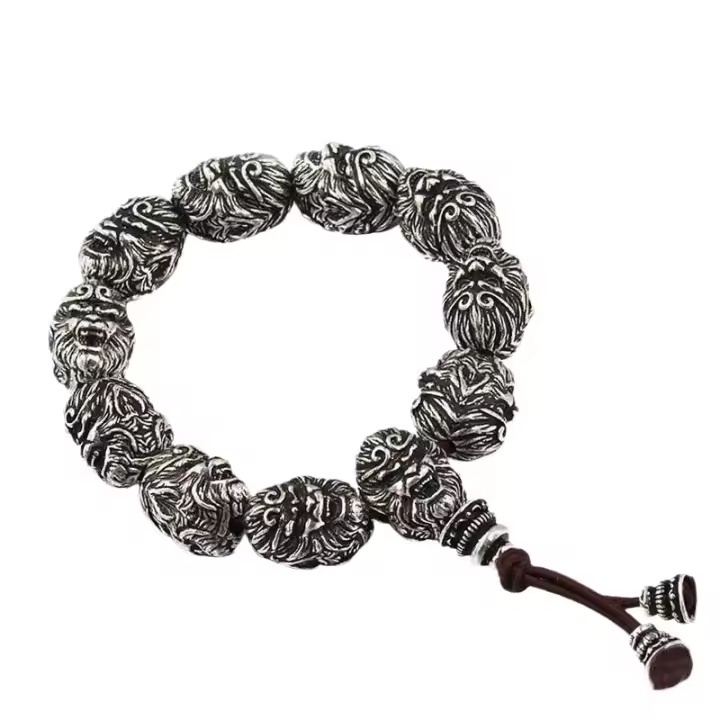 Creative pulsera "Black Myth: Wukong", de metal del Artesanía Mono Rey, pulsera retro de Plata tailandesa de imitación para helbres - 1