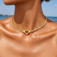Collar De Cadena Cubana De Acero Inoxidable 316L Para Mujer Con Corazón Hueco Cadena Serpiente Plana Joyería De Moda Clavícula Hipóalergénica - details 2