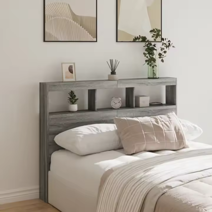Cabecero de cama con luz LED gris Sonoma 140x17x102 cm - 1