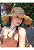 Sombrero De Pescador De Playa Con Gran Alas Y Lazo Hecho De Paja Tejida Protección Solar Para Mujer Estilo Panamá Coreano - details 6