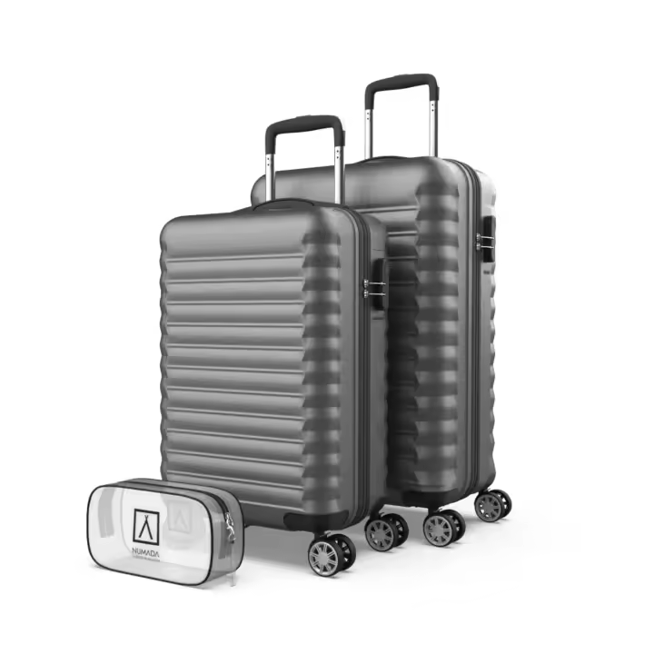 Numada Juego de Maletas Upfly Gris 3 pzs ABS. Maleta Cabina 53x33,5x22, Maleta Mediana 60L y Neceser - 1