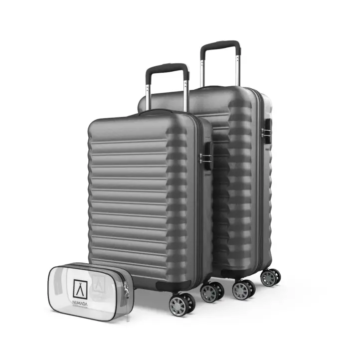 Numada Juego de Maletas Upfly Gris 3 pzs ABS. Maleta Cabina 53x33,5x22, Maleta Mediana 60L y Neceser - 1