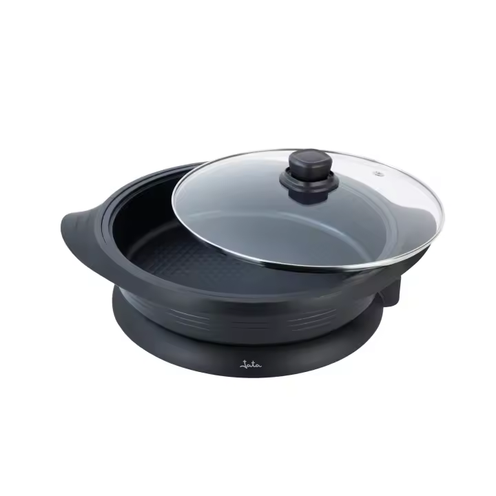 Jata Paellera Sartén eléctrica de 34 cm de diámetro y 7,5 cm de Profundidad. Tapa de Cristal con válvula de Salida de Vapor. Reparte el Calor por Igual en Toda la Superficie. Antiadherente - PE640 - 1