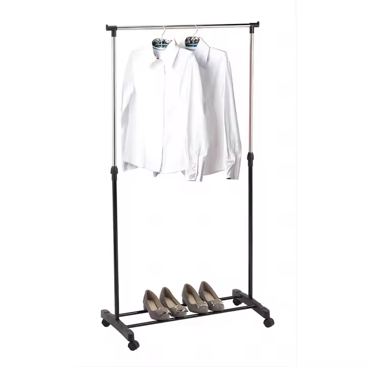 Home Solazzia - Perchero de Pie con Ruedas, Acero Inoxidable, 80x43x 90 a 160 cm, Perchero de Ropa Burro, Estructura Metalica Extensible, Organizador de Perchas y Ropa - 1