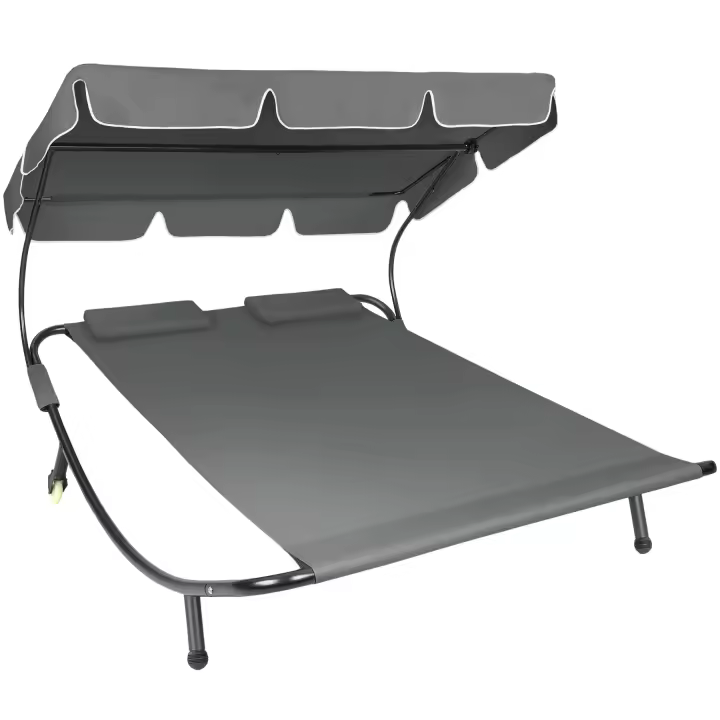Tectake - Tumbona doble  Estructura robusta de metal  Con parasol plegable  Fácil y rápido montaje  Para interiores y Exteriores  Para 2 personas - 1