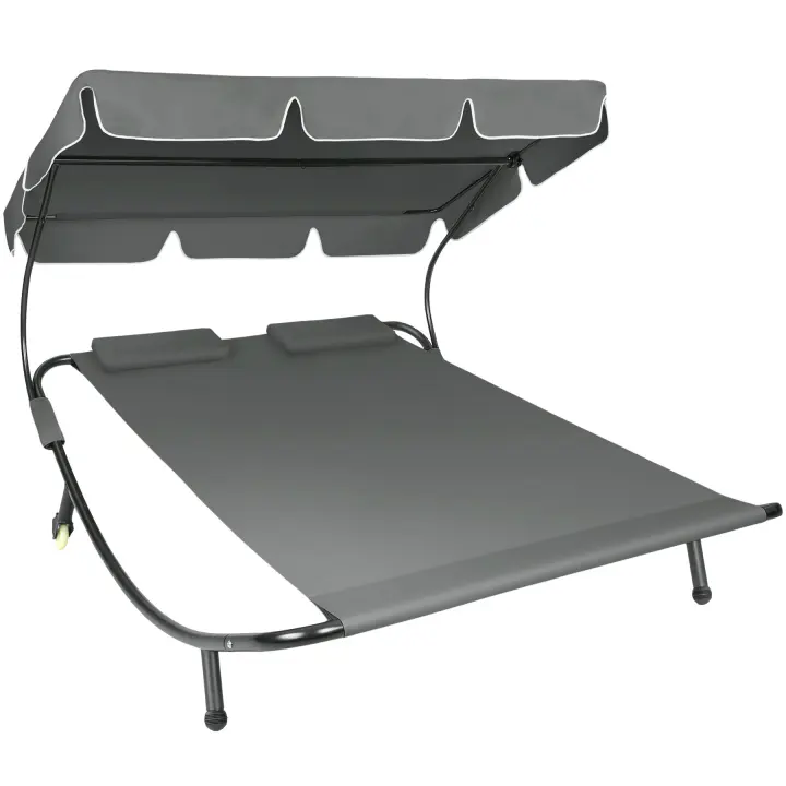 Tectake - Tumbona doble  Estructura robusta de metal  Con parasol plegable  Fácil y rápido montaje  Para interiores y Exteriores  Para 2 personas - 1