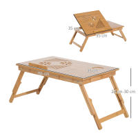 HOMCOM Mesa de Ordenador Portátil Bambú Bandeja de Cama Desayuno Plegable Reclinable Altura Ajustable Soporte Escritorio de regazo 1 Cajón 55x35x22-30cm - details 2