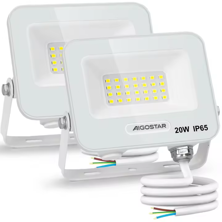 Aigostar Foco LED Exterior 20w, 1650LM Foco Proyector LED, IP65 Impermeable Luz de Seguridad, Natural 4000K Luces led exterior, Para Jardín, Patio, Garaje, Paquete de 2 - 1