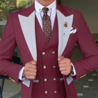 Traje De Boda Clásico Para Hombre Talla Slim 3 Piezas Color Burdeos Estilo Formal Casuál Con Chaleco Y Pantalones Para Banquete - details 1