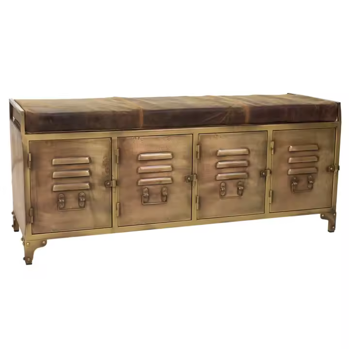 Banco de metal y piel marrón 120x40x51 - 1