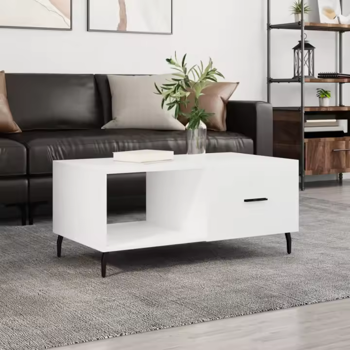 vidaXL Mesa de centro madera contrachapada blanco 90x50x40 cm - 1