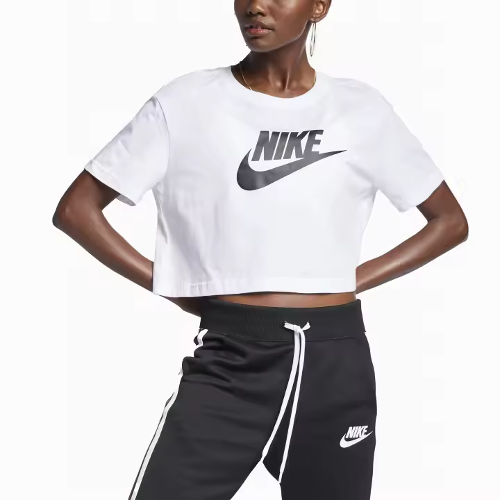 Camiseta Crop Top para Mujer Nike Essential Blanca & Negra / Sabas Shop - 1