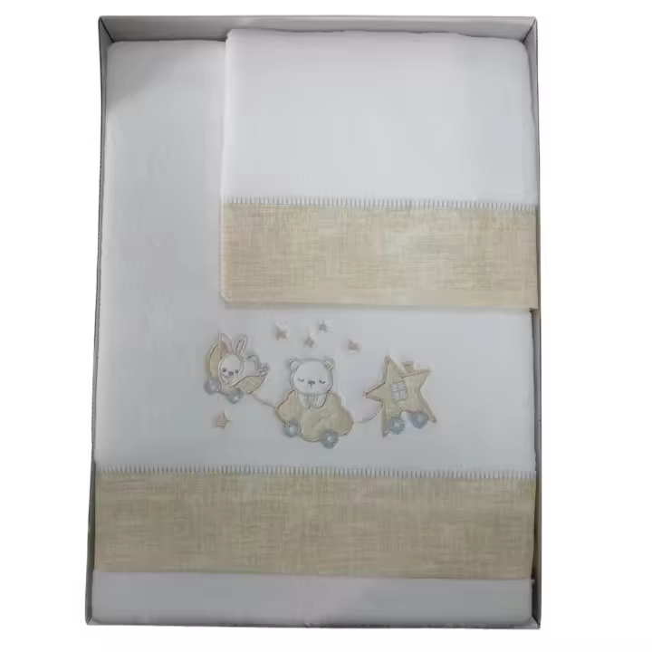 Juego de Sábanas de Cuna Coralina Baby Pecas - Diseño de Ositos y Conejo, Coralina Extrasuave 100% Poliéster, Fabricado en Europa Mommata - 1
