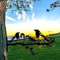Arte De Pared De Acero Silueta De Cuatro Pájaros En Ramas: Decoración Estilizada Para Jardín Patio Y Exterior Sin Originales Ni Certificaciones - details 4