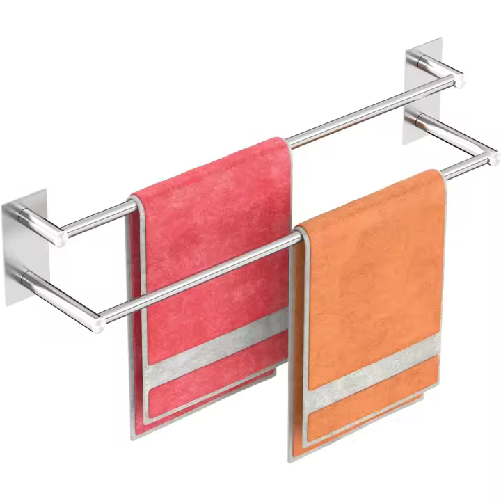 Toallero Doble sin taladrar, 44.5 cm, Autoadhesivo, Montaje en Pared, toallero de Acero Inoxidable 304 Cepillado para baño y Cocina, Resistente al óxido y a los arañazos - 1