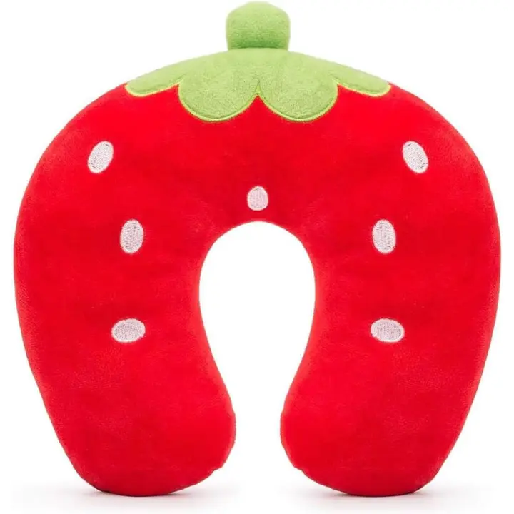 Almohada de Viaje para niños, Soporte de Cuello en Forma de U para aliviar el Dolor, para la Oficina en casa, Camping, Viajes, avión, Coche, Tren (Fresa) - 1