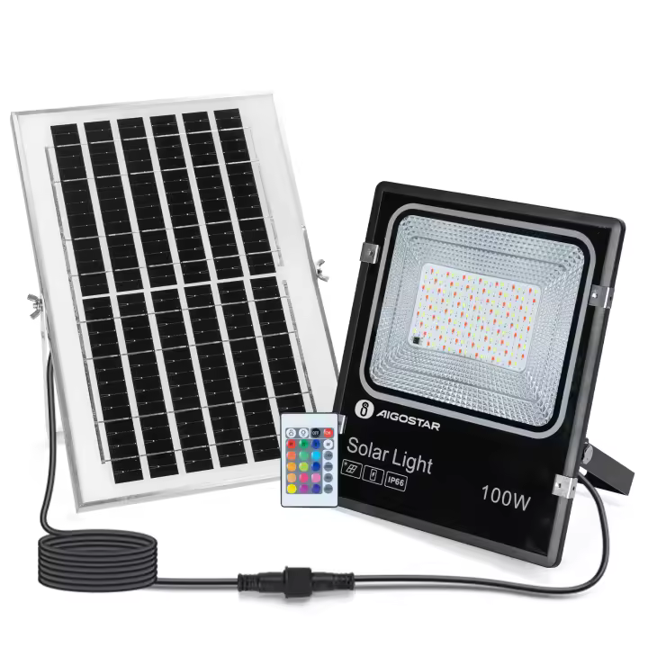 Proyector foco 100w solar 5M 100W RGB-colores con mando Aigostar - 1