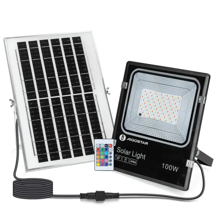 Proyector foco 100w solar 5M 100W RGB-colores con mando Aigostar - 1