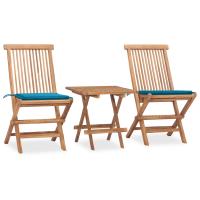 vidaXL Set comedor de jardín plegable 3 piezas madera de teca cojines en color Estampados cuadros grises/Antracita/Azul real y más | acolchados duraderos para sofás de jardín terraza exterior - details 6