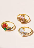 Anillos Vintage en forma de corona de acero inoxidable con circón colorido para mujer, anillo chapado en oro de 18k,joyería al por mayor de alta gama huevo de Paloma de lujo Zirconia grande apertura lateral anillo de acero inoxidable ajustable para mujer - details 8