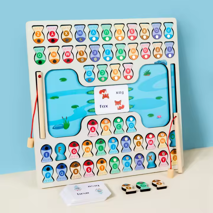 Juego De Pesca Magnético De Madera Montessori Para Bebés Juguete Educativo De Aprendizaje Preescolar Con Pez Alfabeto Conteo Y Rompecabezas Para Niños De 3-12 Años - 1
