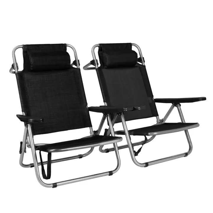 T-LoVendo Sillas de Playa Plegables, Pack de Dos, Acero, Negro, 80x61x42 cm TLV-AM-BC02-BLACK 2X. - 1