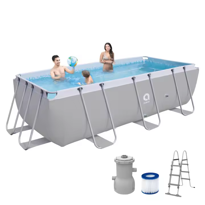 Piscina desmontable AVENLI Rectangular de ±400cm x 200cm x 99cm de alto con depuradora de cartucho 2006 L/h y escalera. Capacidad de agua (90%): 7020L (1854gal).  Instalación fácil y rápida sin herramientas.  Acero tecnológico anticorrosión. - 1
