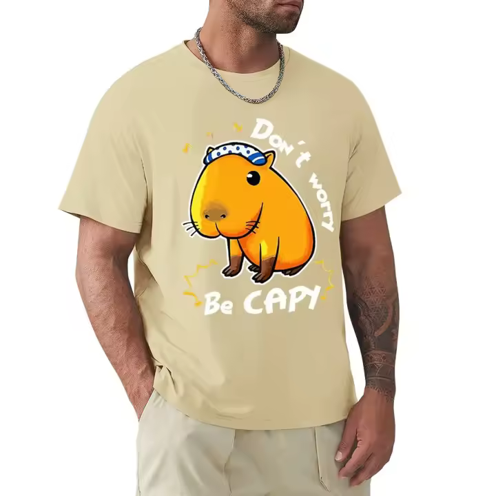 Camiseta Capybara Amor No Te Preocupes Sé Capy Casual Para Hombres Camiseta Gráfica Corta De Algodón Transpirable Y Ligera Para Todas Las Estaciones - 1