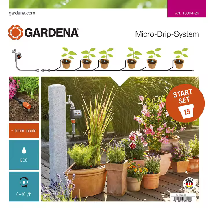 Gardena Set de Inicio para Macetas Automático - Ahorro de Agua - Riego por Goteo - 1