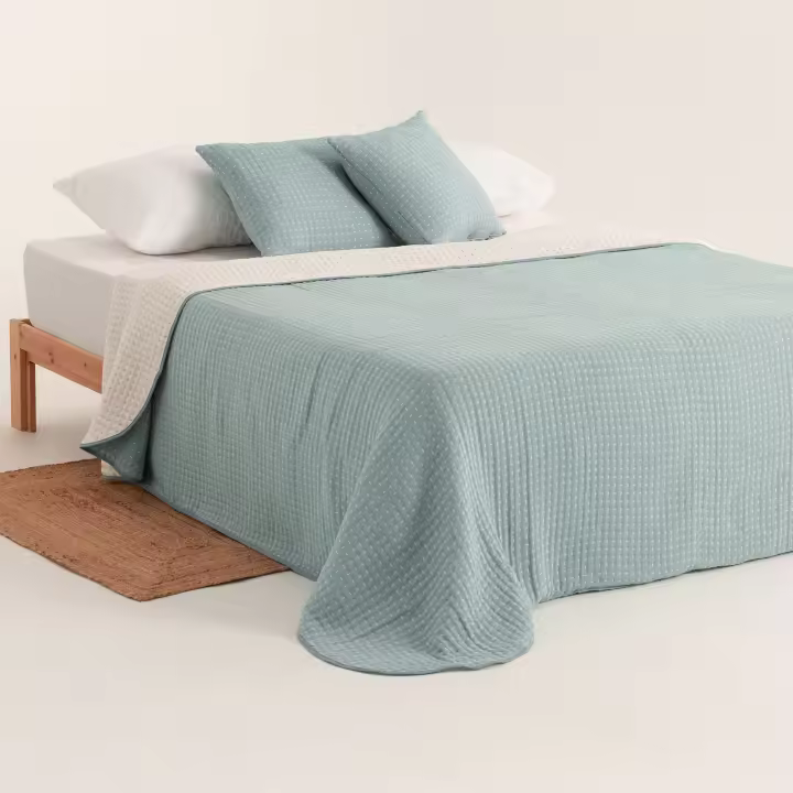 GAMUSI - Colcha jacquard ligera algodón entretiempo primavera verano diseño liso BORA - 1