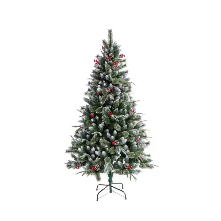 Árbol de Navidad con Base Soporte Metálica Tamaño 120,150,180,210,240 - Blancos, Fruto Rojo, Nevado Harry con Nieve, Pino, Rosa Classic, Verdes - 1
