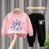 Conjunto De Sudadera Y Pantalones Para Niñas Sanrio Kuromi Estampado Casual Deporte Dos Piezas O-Neck Cuello Sin Capucha - details 2