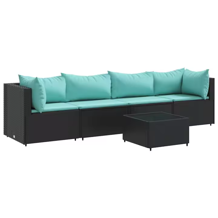 vidaXL Set de muebles de jardín 5 pzas y cojines ratán sintético negro - 1