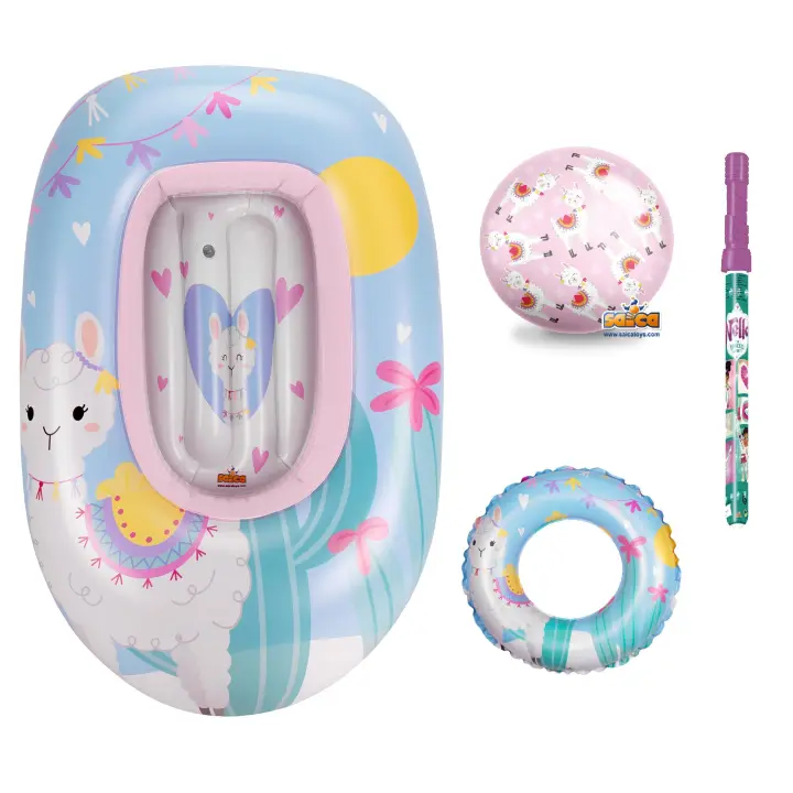 Set de Barca, Flotador, Pelota de 14 cm diseño de Alpaca y pompero Princesa Nella para niños y niñas (4373) + PELOTA REGALO - 1