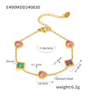 Encanto Pulsera de circonia cuadrada de amor a la moda, pulsera de nicho de acero inoxidable con temperamento, adecuada para combinar diariamente pulsera de circonita de cristal para mujer y niña, brazalete de acero inoxidable 316L, joyería de muñeca - details 6