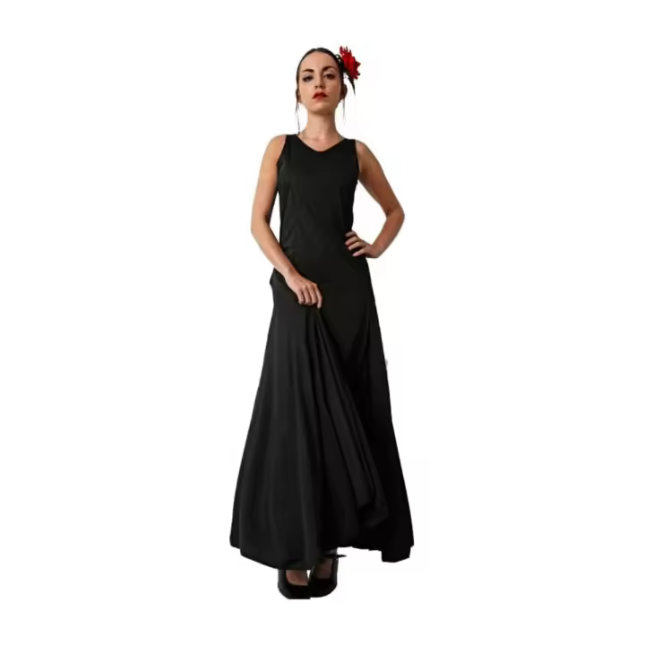 Vestidos Profesional de Baile Danza Flamenco o Sevillanas para Mujer Vestidos de Fiesta Elegantesen Cuello V sin Mangas (4 Colores Disponibles) - 1