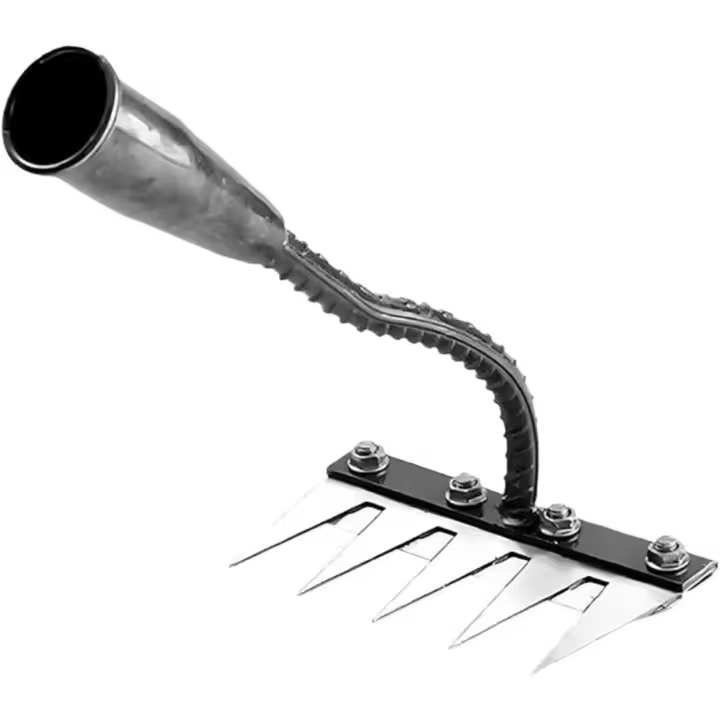 Rastrillo de hierro 2.0, 5/6/7/8 dientes, para jardinería y deshierbe, de acero al carbono, resistente | Afloja la tierra | Escarda | Afilado | Duradero (5 dientes) - 1